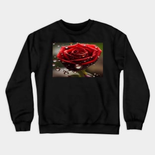 Red Rose With Raindrops, Macro Background, Close-up Crewneck Sweatshirt